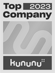Auszeichnung mit der Aufschrift ‚Top Company 2023‘ und dem Logo von kununu.
