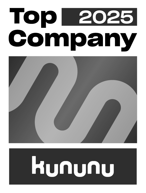 Auszeichnung mit der Aufschrift ‚Top Company 2025‘ und dem Logo von kununu.
